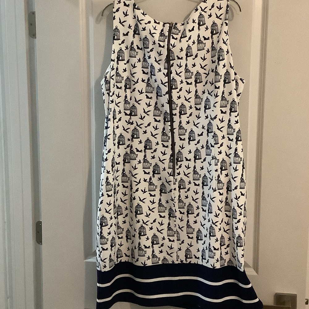 Julian Taylor Birdcage Print Dress in White and Black - Picture 7 of 7